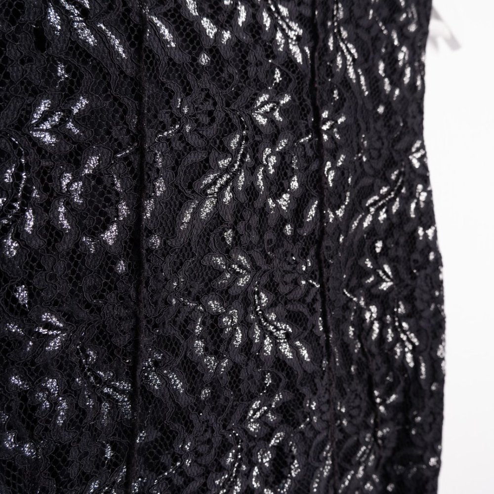 TAHARI navy blue sleeveless textured sheath dress with silver accents si… - Picture 6 of 12